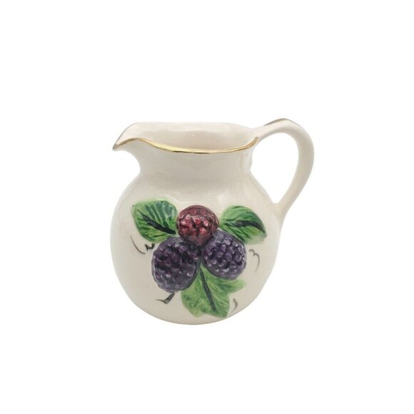 Vintage Knotts Berry Farm Blackberry Creamer Sauce‎ Pitcher Gold Trim Raised 5" - Picture 1 of 7